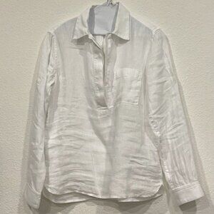 Gap White Linen Collared Long Sleeve Blouse